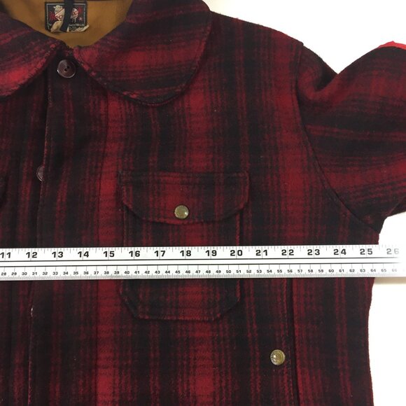 Vintage 1940s Mens Woolrich Mackinaw Red Black Plaid Jacket Hunting Wool Size 46 - Picture 14 of 15
